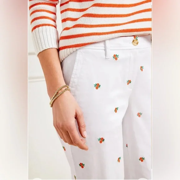 NWT Talbots White Chino Pants with Orange Embroidery size 12 - Picture 2 of 2